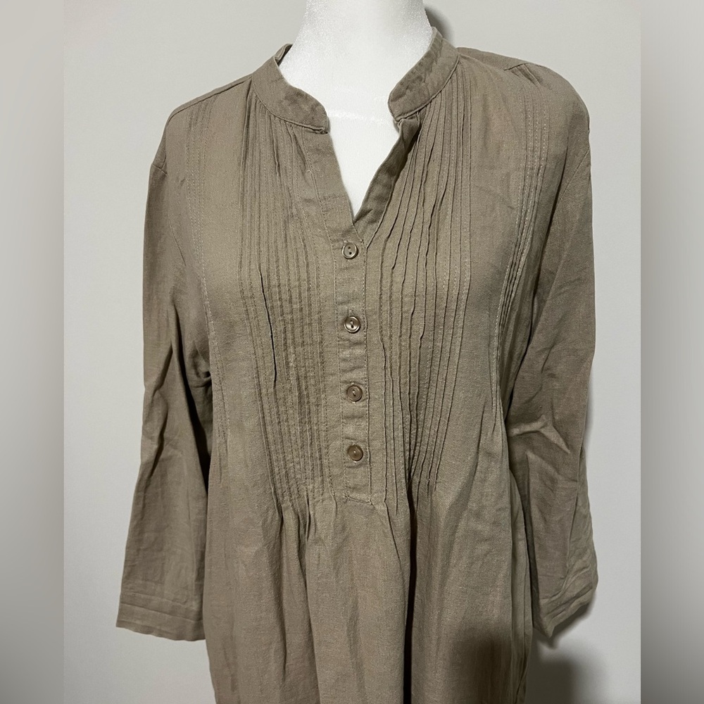 Tahari Women’s Linen Tan Midi Dress Size Small